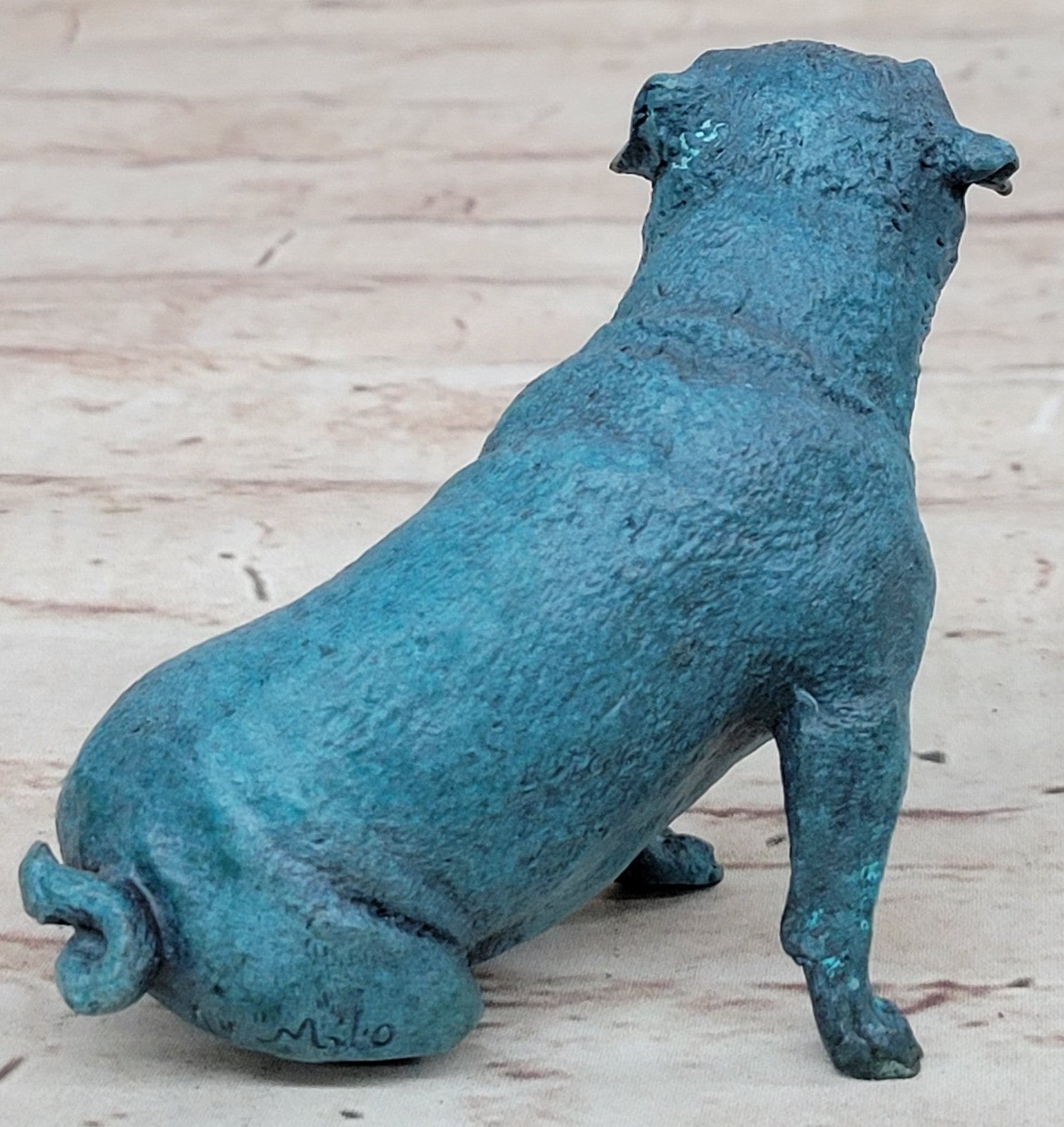 Signed Real Miniature Austria Pug Dog Animal Bronze Sculpture Lost Wax Decor