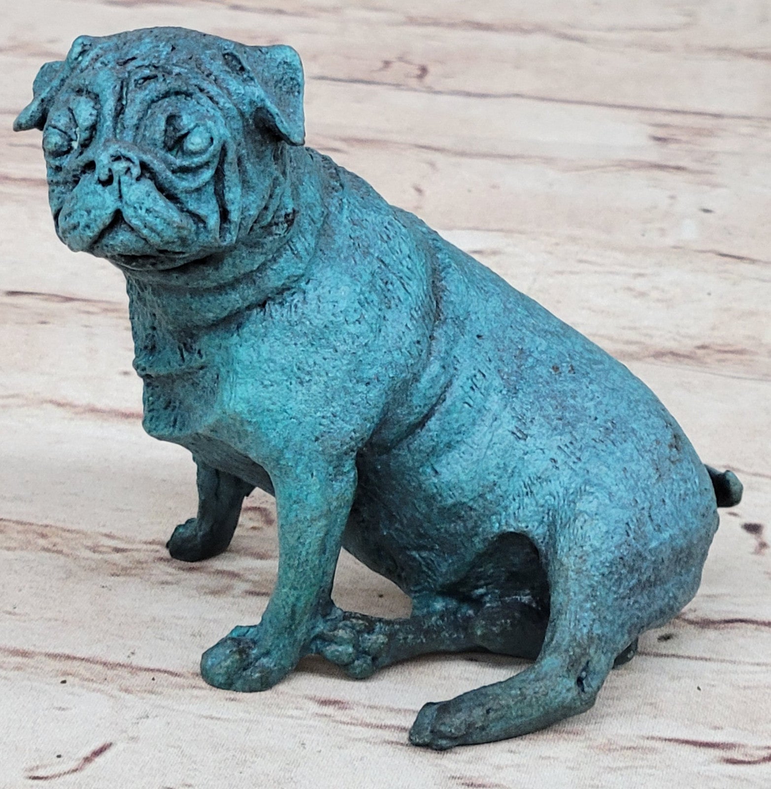 Signed Real Miniature Austria Pug Dog Animal Bronze Sculpture Lost Wax Decor