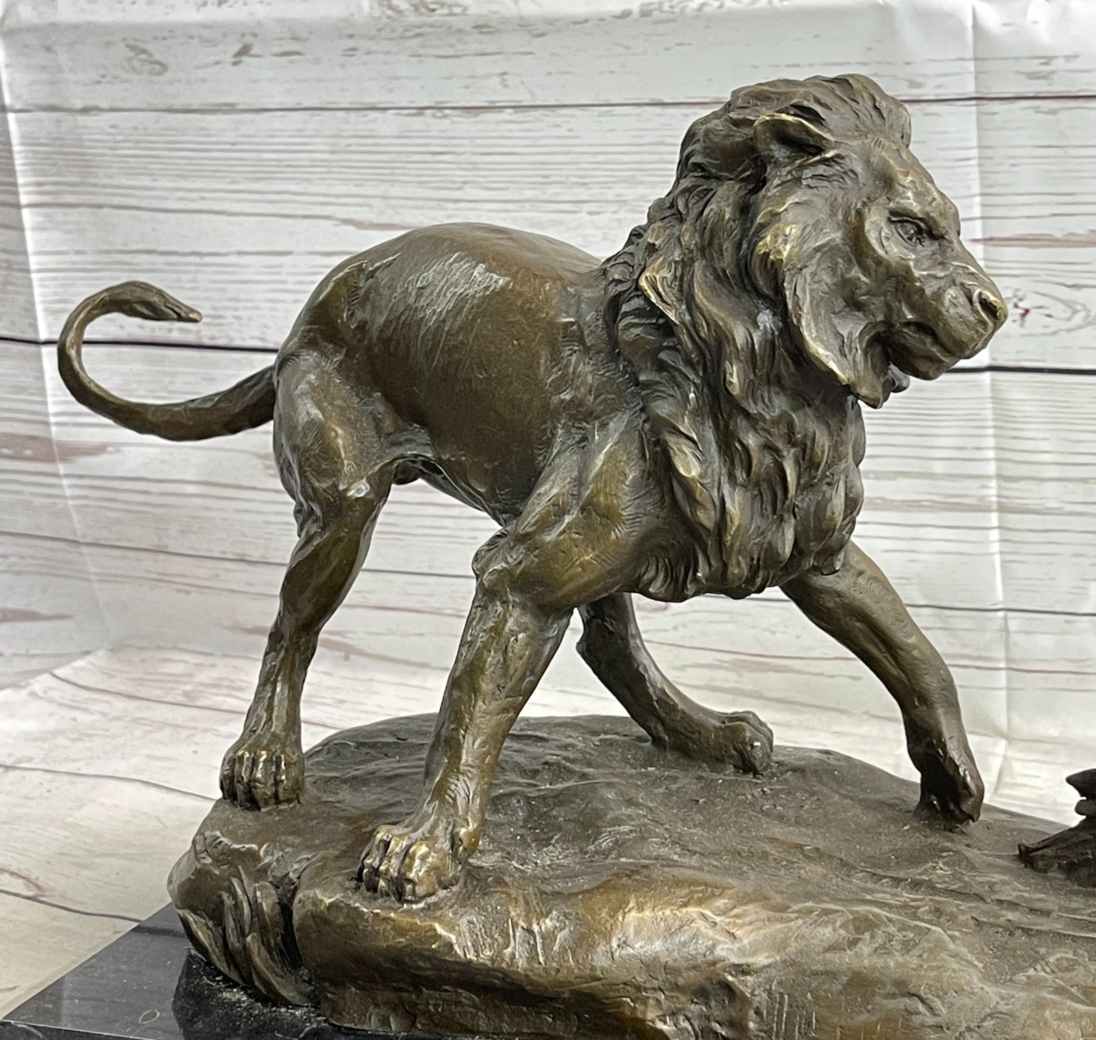 Hot Cast Bronze: Lion Attacking Porcupine Statue by Milo, Fine Art Sculpture Gift
