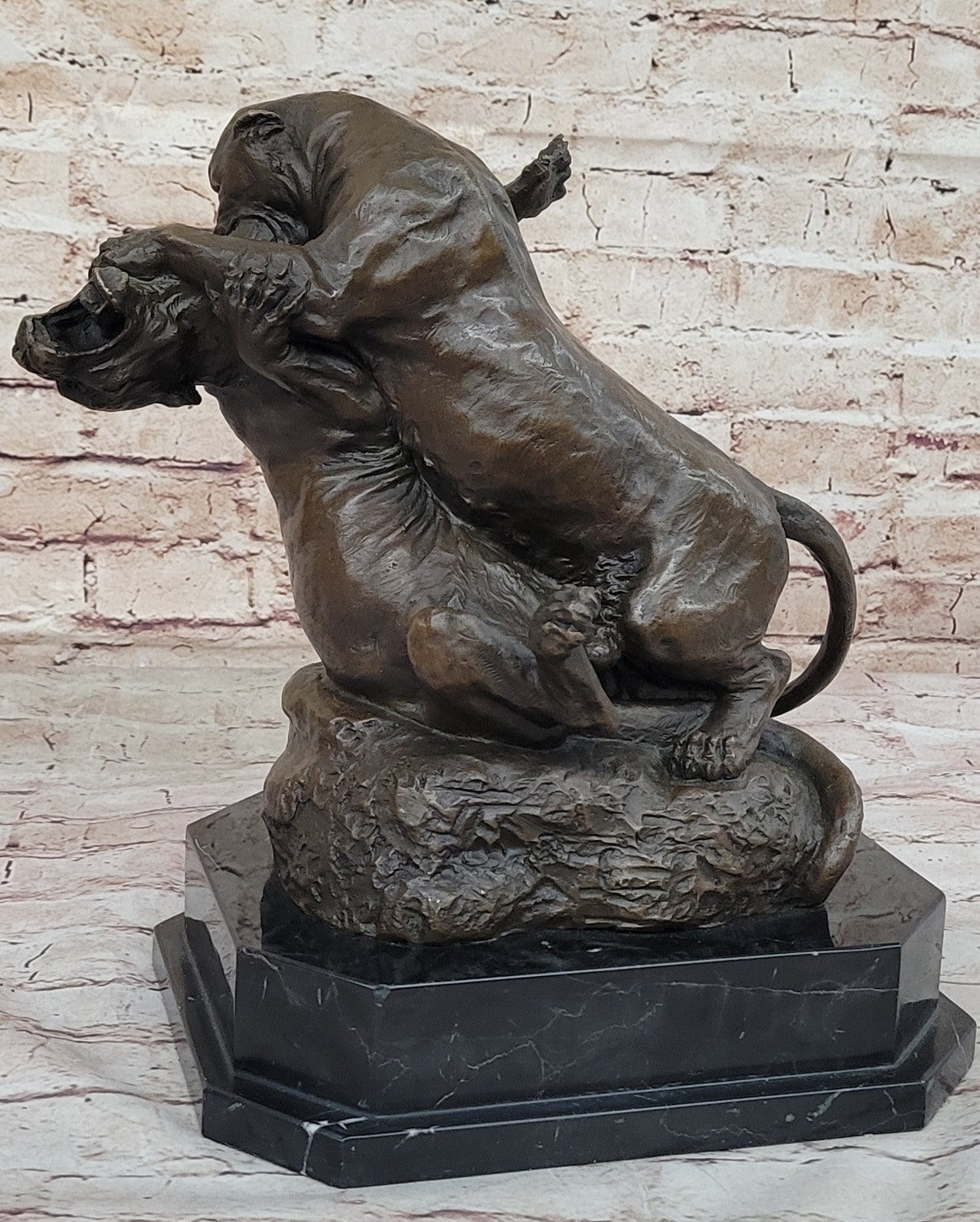 Home Office Decor: Gardet`s Signed Bronze Cougar Battle Sculpture - Heavy Art