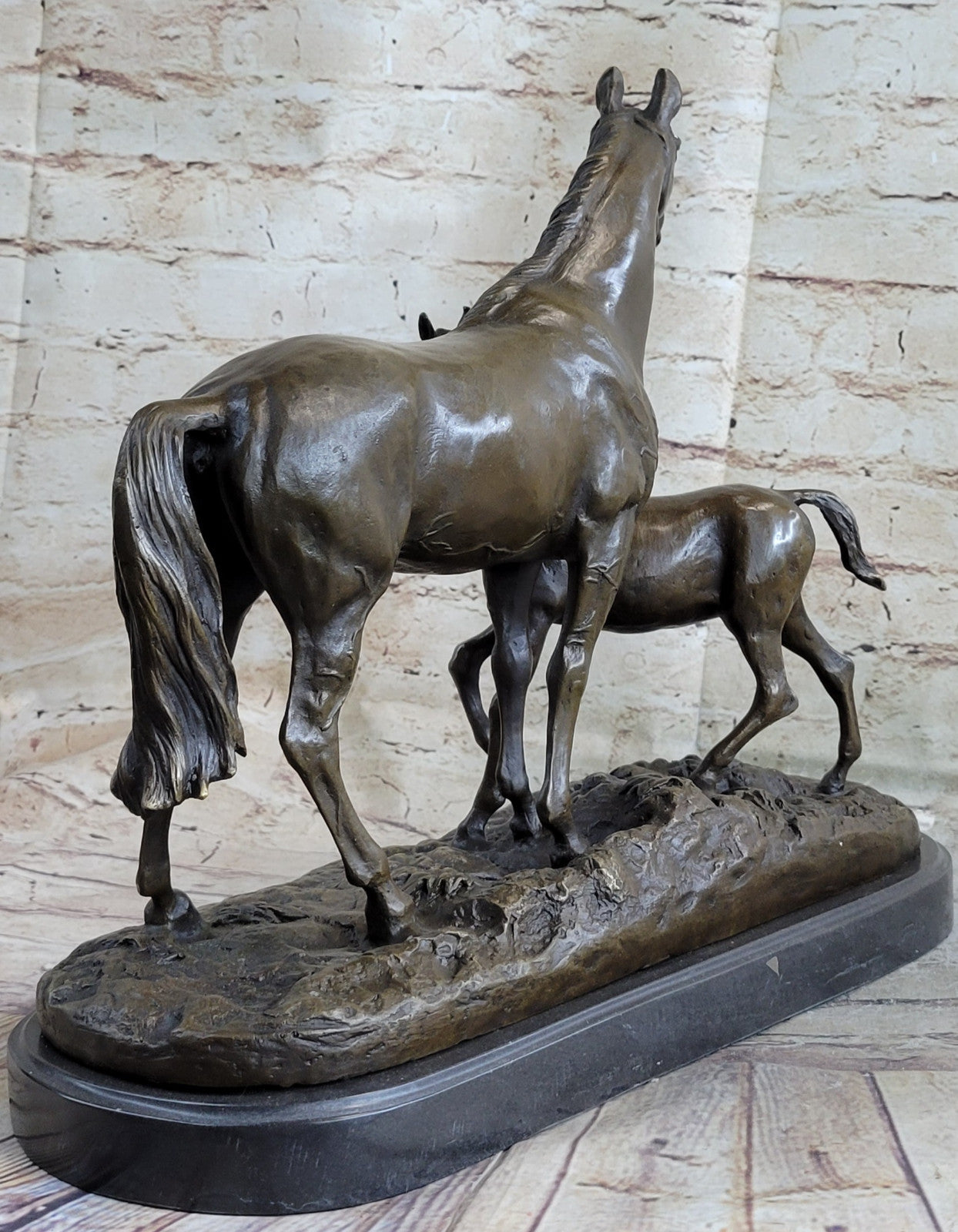 BRONZE CLASSIC TWO HORSES MARE & FOAL, SIGNED: MENE LOST WAX METHOD STATUE