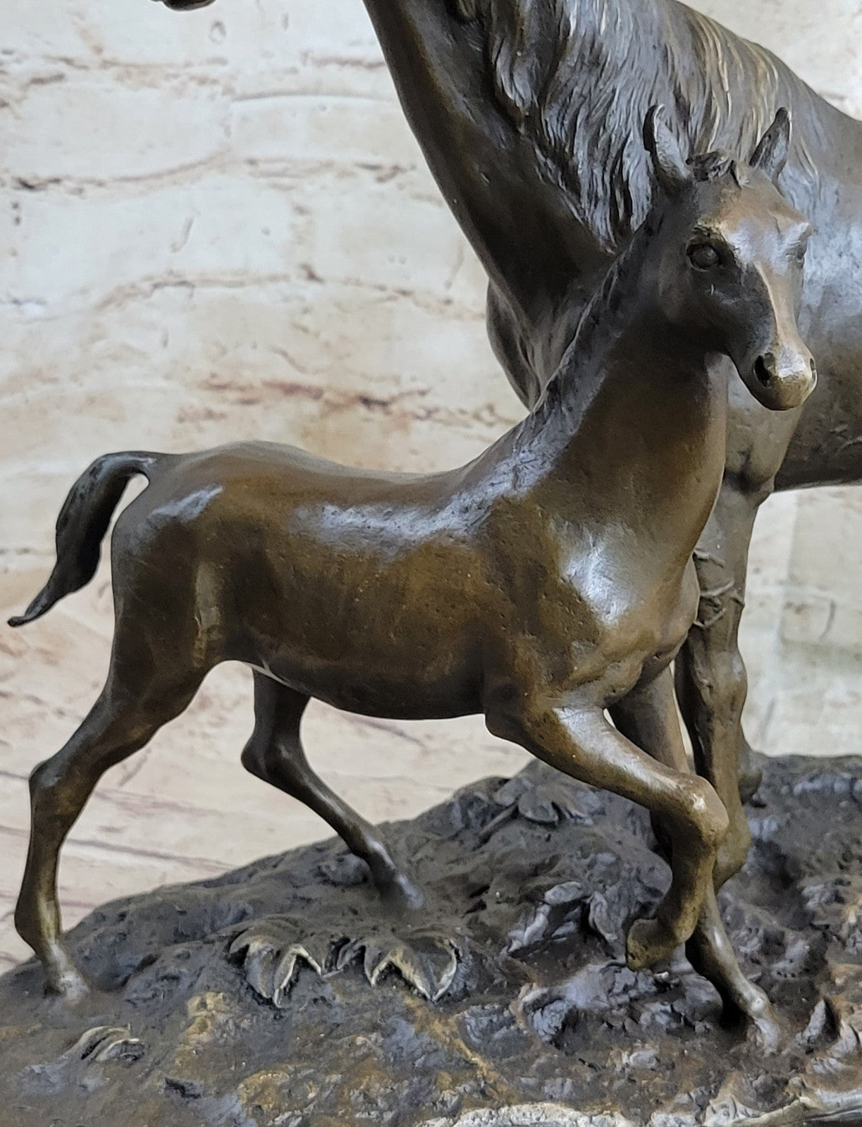 BRONZE CLASSIC TWO HORSES MARE & FOAL, SIGNED: MENE LOST WAX METHOD STATUE