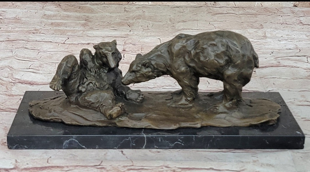 Hot Cast Home Office Decor: Miguel Lopez`s French Bronze Bear & Cubs Statue
