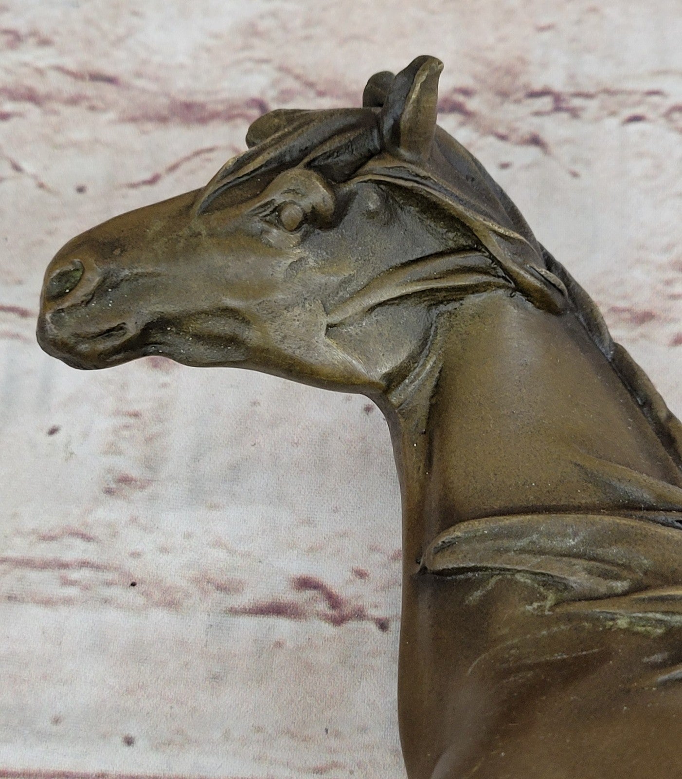 Signed Horse Head Bust Art Deco Bronze Sculpture Statue Figurine Home Decor