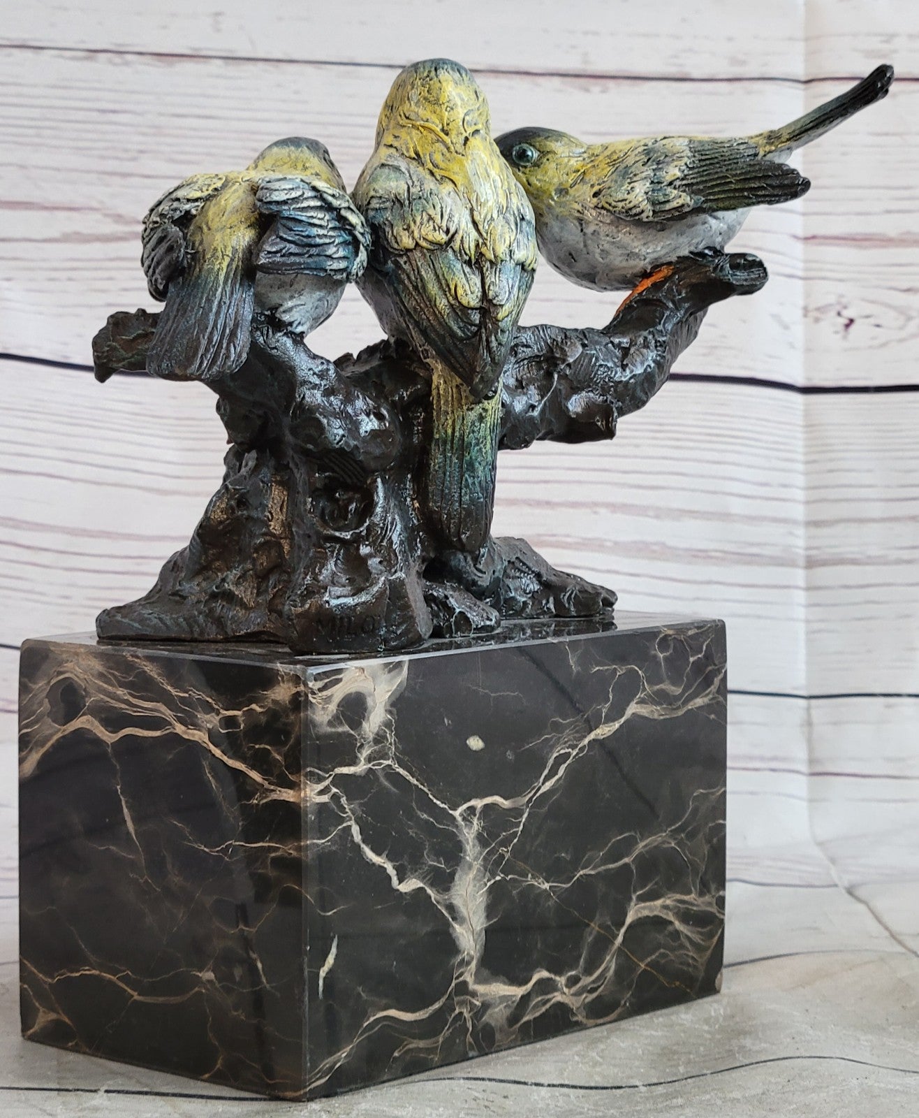 Art Deco Finch Finches Bronze Sculpture Multi Color Patina Bronze Sculpture Sale