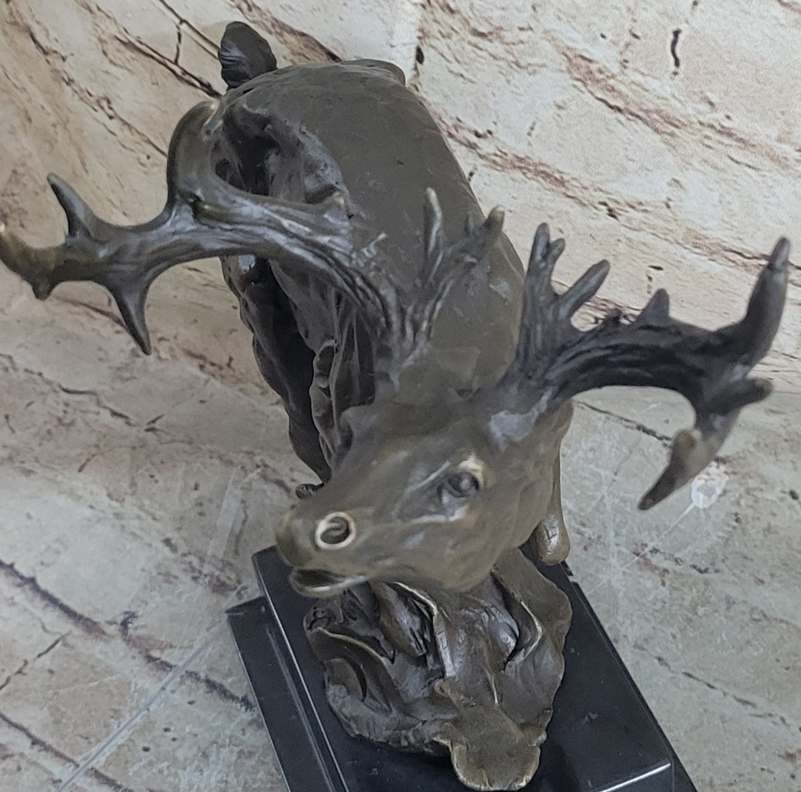 Buck Deer Elk Stag Wildlife Art Cabin Lodge Sportsman Art Bronze Marble Statue