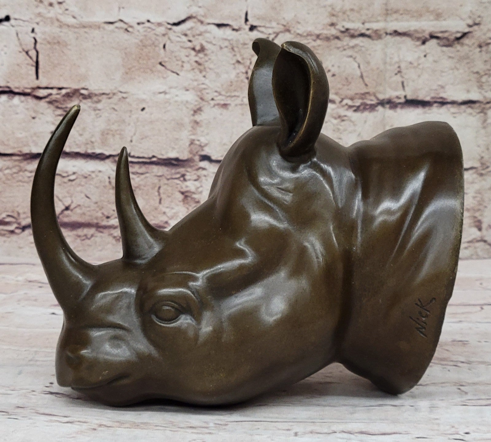 100% Bronze Rhinoceros Head Bust Sculpture – Art Deco Large Original Sale