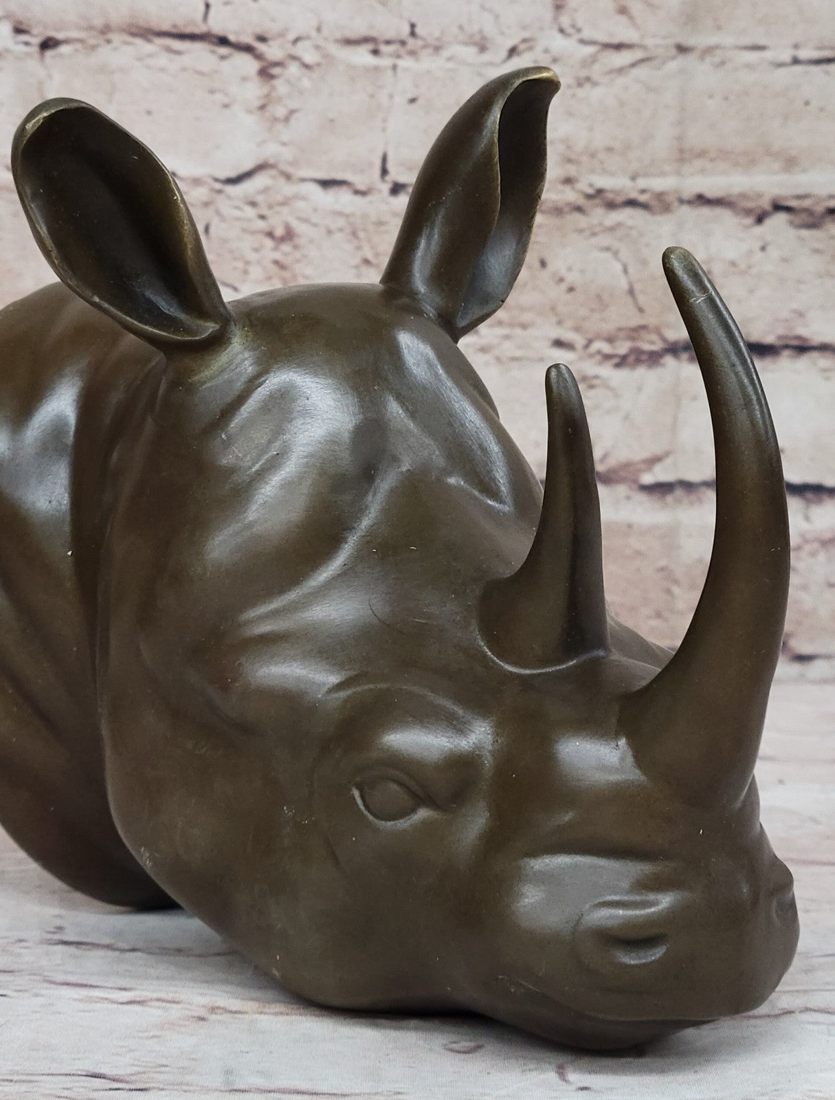 100% Bronze Rhinoceros Head Bust Sculpture – Art Deco Large Original Sale