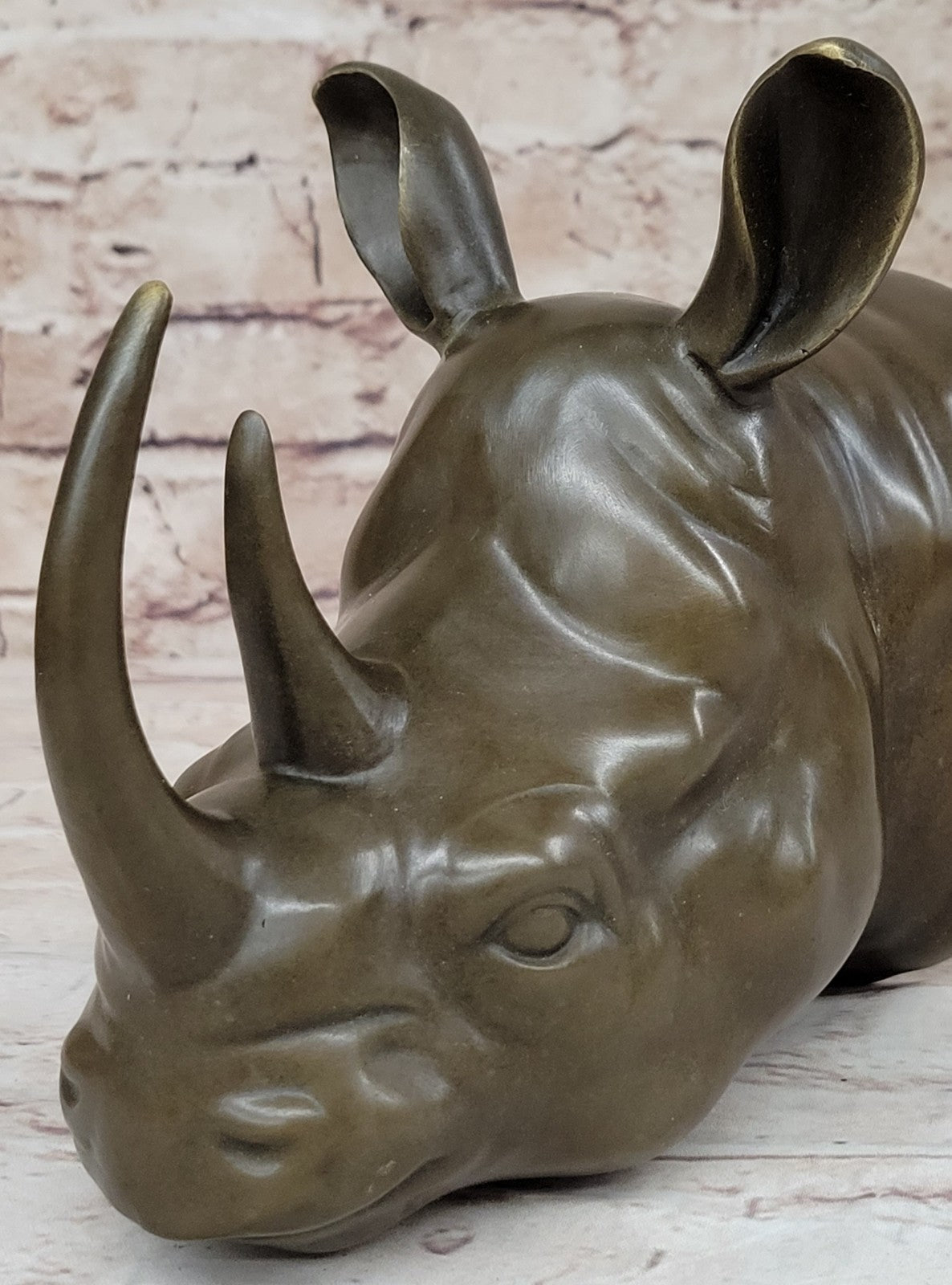 100% Bronze Rhinoceros Head Bust Sculpture – Art Deco Large Original Sale
