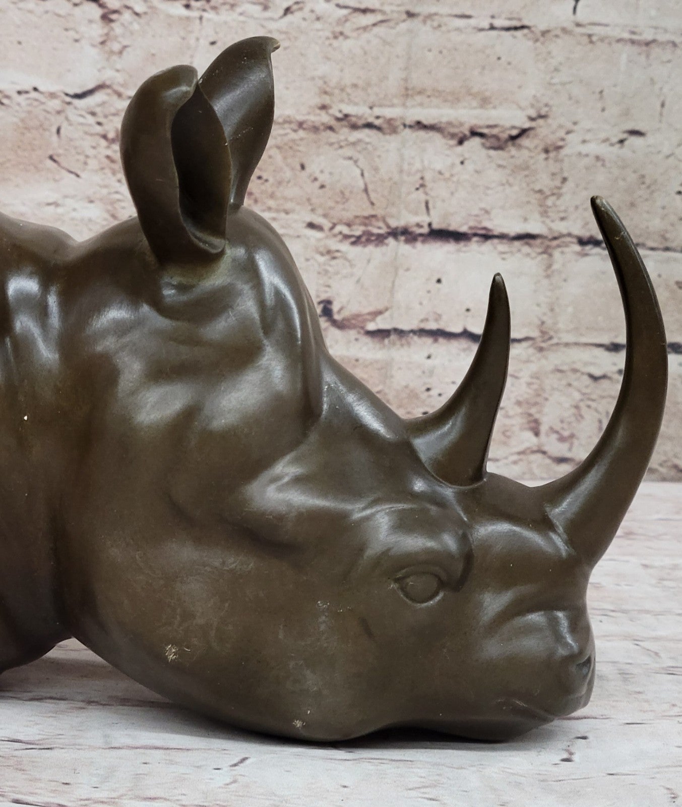 100% Bronze Rhinoceros Head Bust Sculpture – Art Deco Large Original Sale