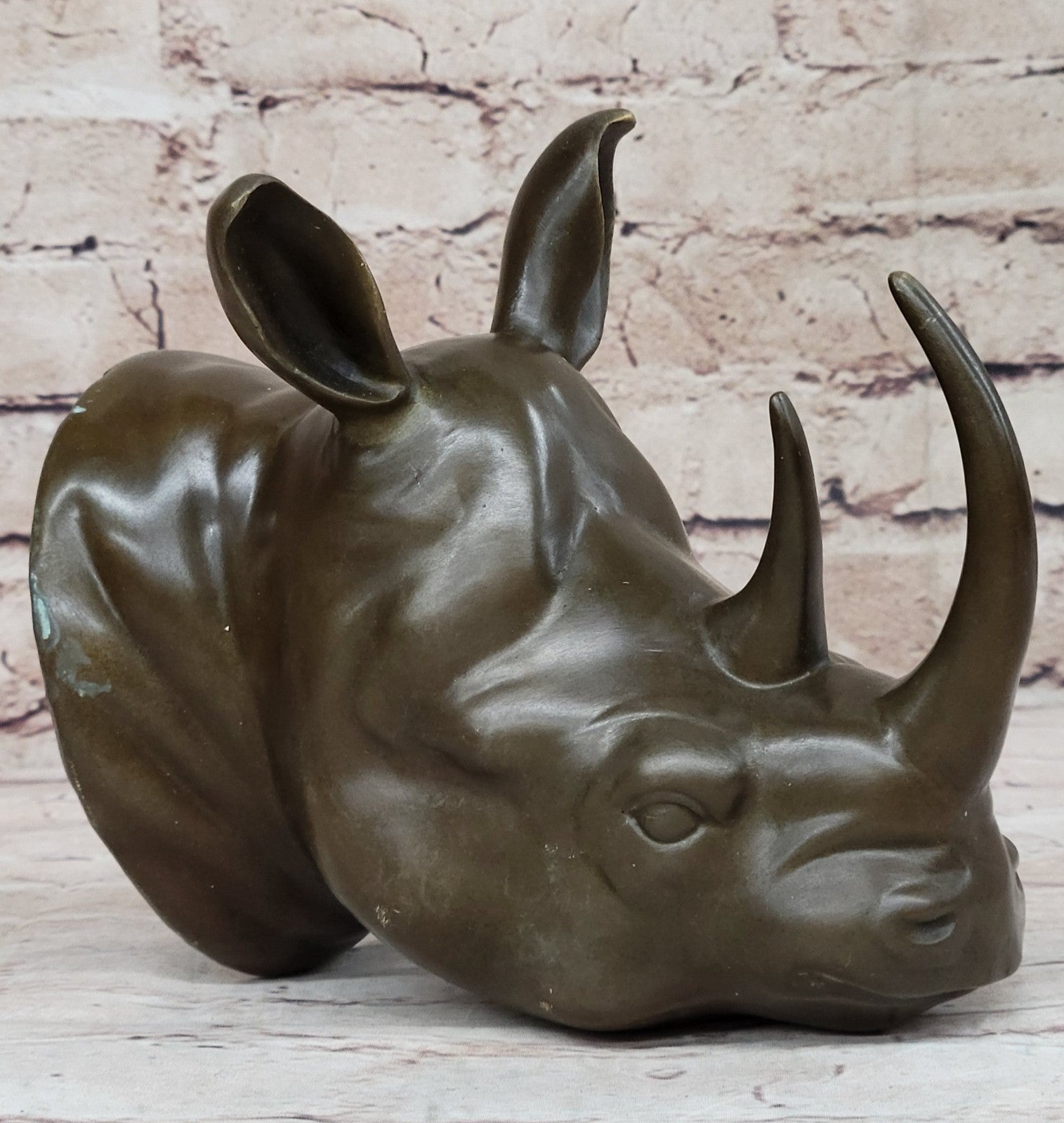 100% Bronze Sculpture Statue Rhinoceros Rhino Head Bust Art Deco Original Large