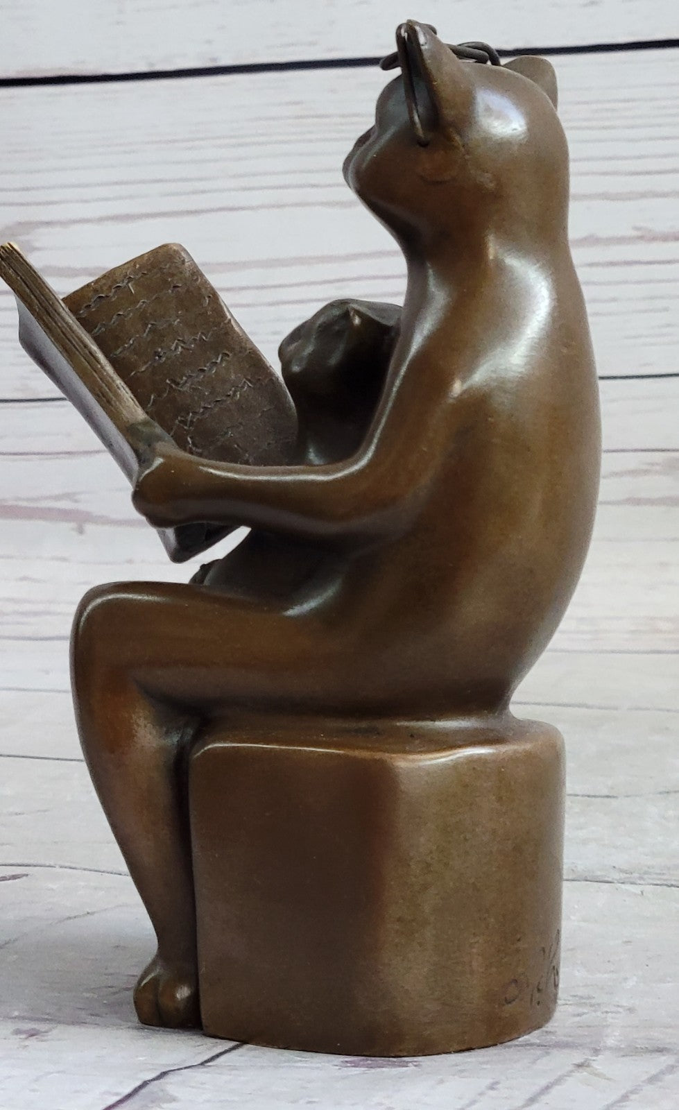 Hot Cast Signed Original Nick Cat with Eye Glasses and Baby Bronze Sculpture