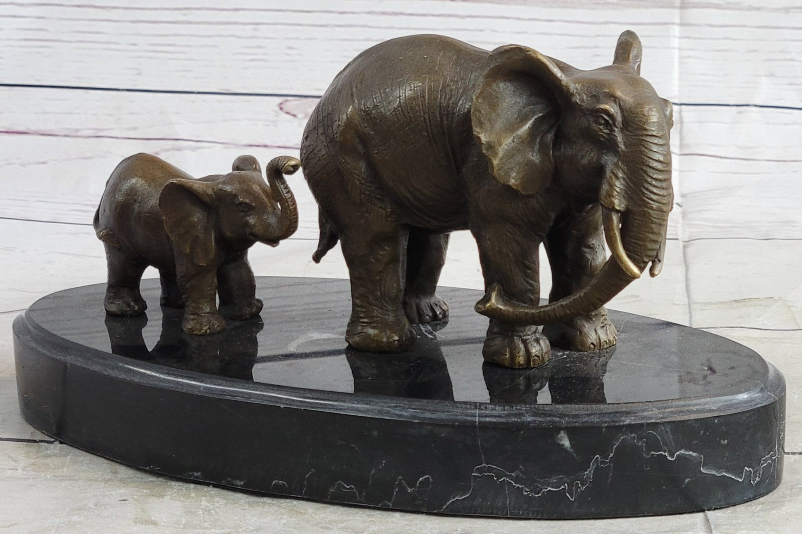 Bronze Sculpture Hand Made Statue Animal Wildlife African Elephants Elephant Art