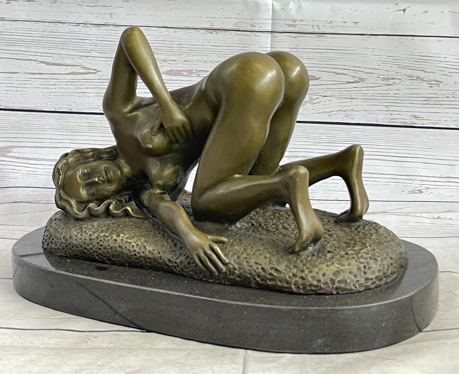 Nude Sexy Girl Patina Original Bronze Sculpture Marble Base Figurine Decor Sale