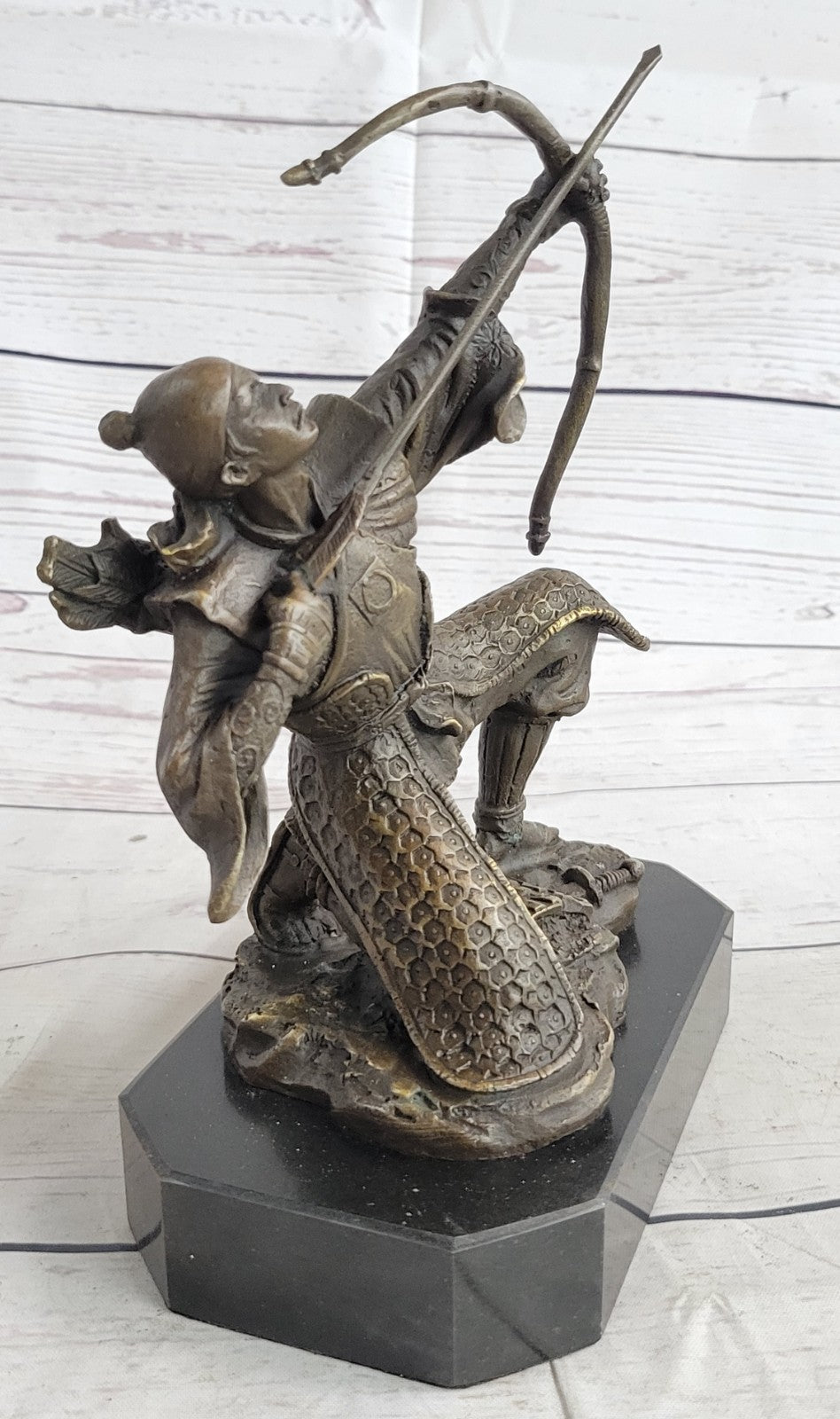 Vintage RARE Signed Kamiko Solid Bronze Samurai Figure Statue Sculpture Deco