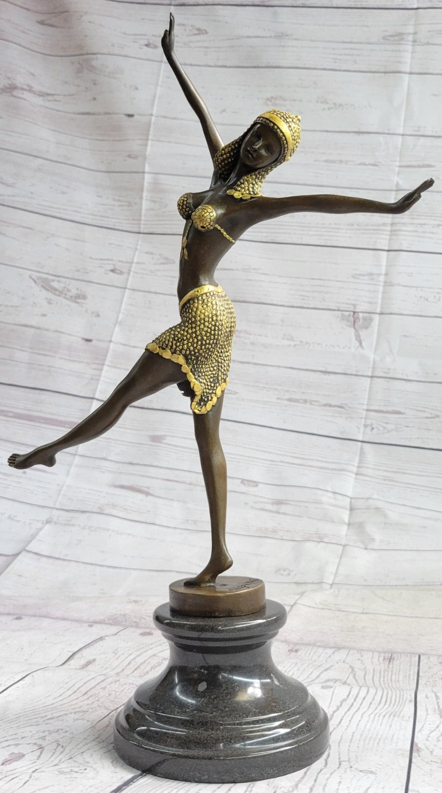 Handcrafted bronze sculpture SALE Art Satue Dancer Exotic Chiparus Patina Gold