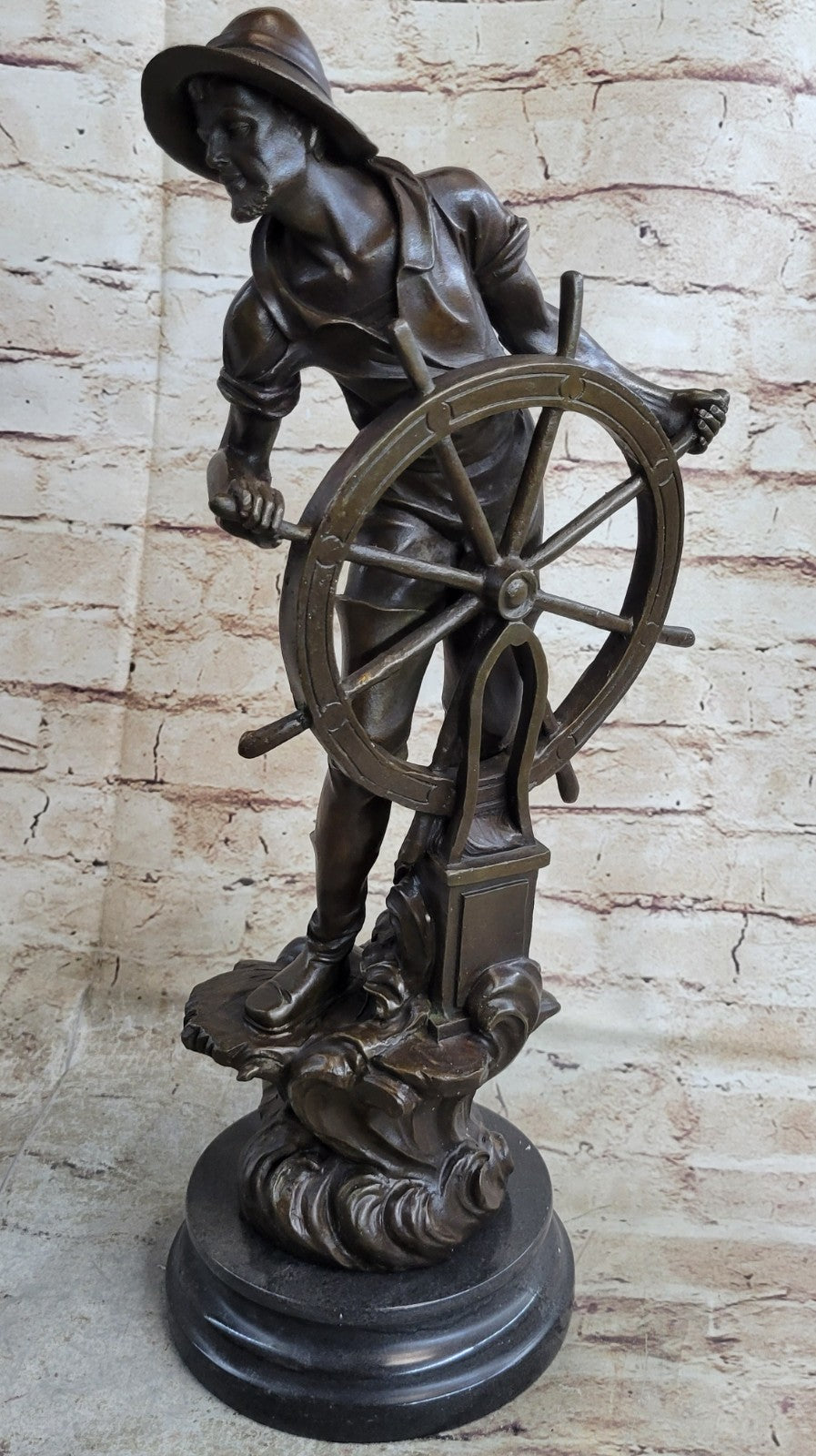 Bronze Sculpture Statue Fishing Fisherman Old Man Sea Captain Vintage