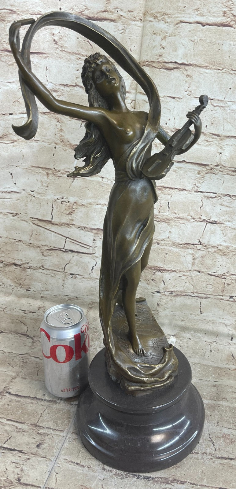 Young Girl Lady Playing Violin Music Bronze Statue Sculpture Art Noveau Figurine