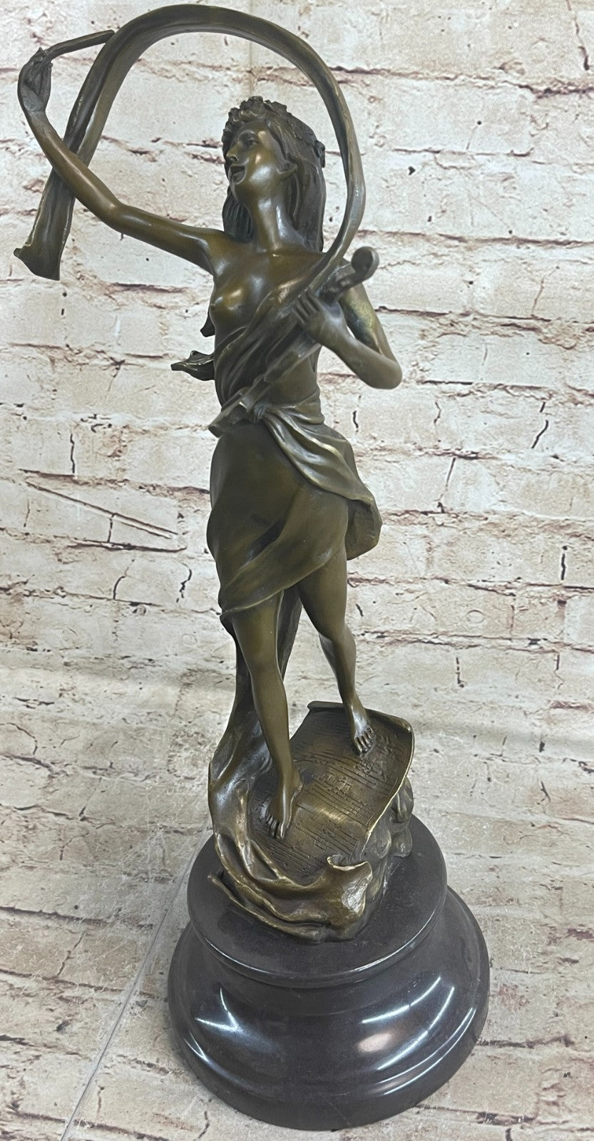 Young Girl Lady Playing Violin Music Bronze Statue Sculpture Art Noveau Figurine