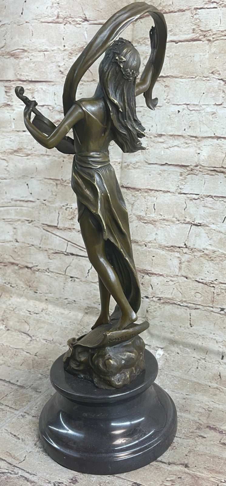 Young Girl Lady Playing Violin Music Bronze Statue Sculpture Art Noveau Figurine