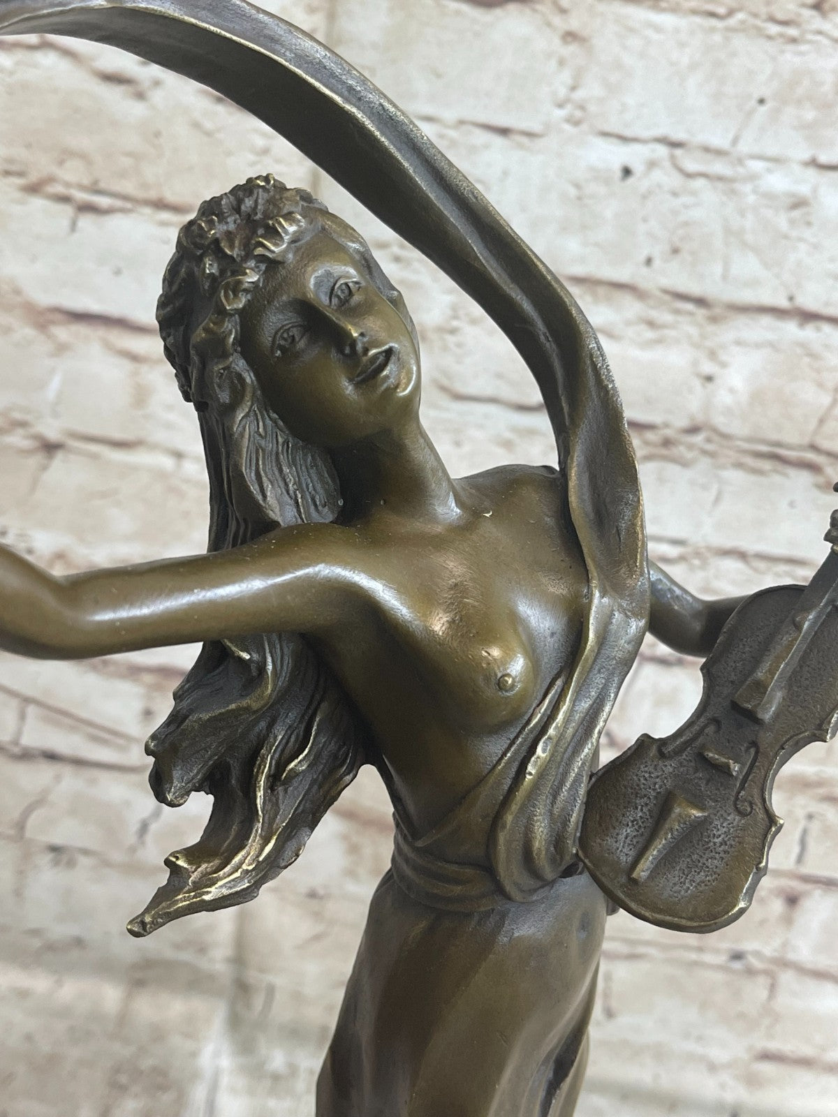 Young Girl Lady Playing Violin Music Bronze Statue Sculpture Art Noveau Figurine