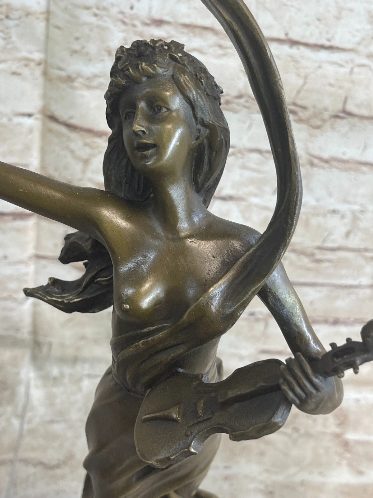 Young Girl Lady Playing Violin Music Bronze Statue Sculpture Art Noveau Figurine