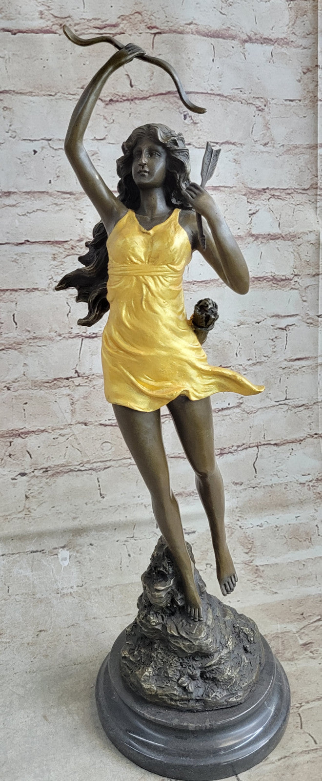 Signed Cast Bronze Diana The Huntress Art Deco Nude Sculpture Statue Mythical