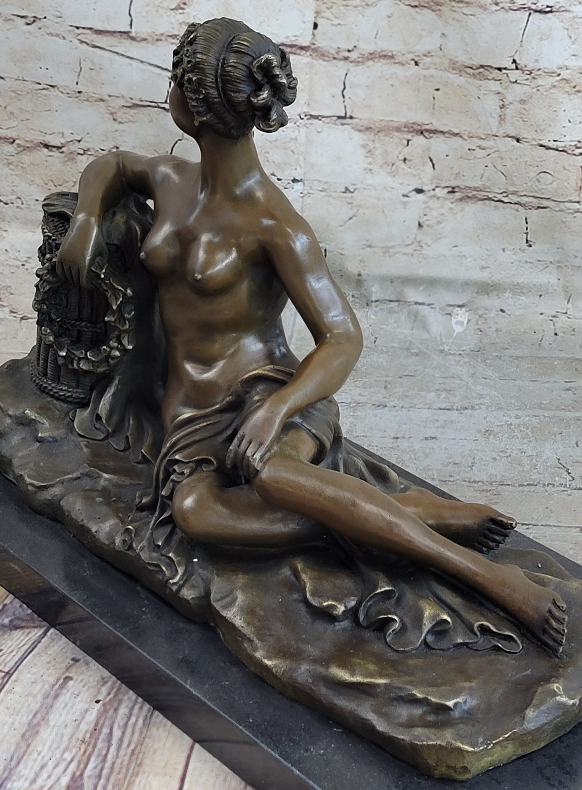 100% Bronze Sculpture Art Nouveau Nude Woman by Canova Gilt Masterpiece