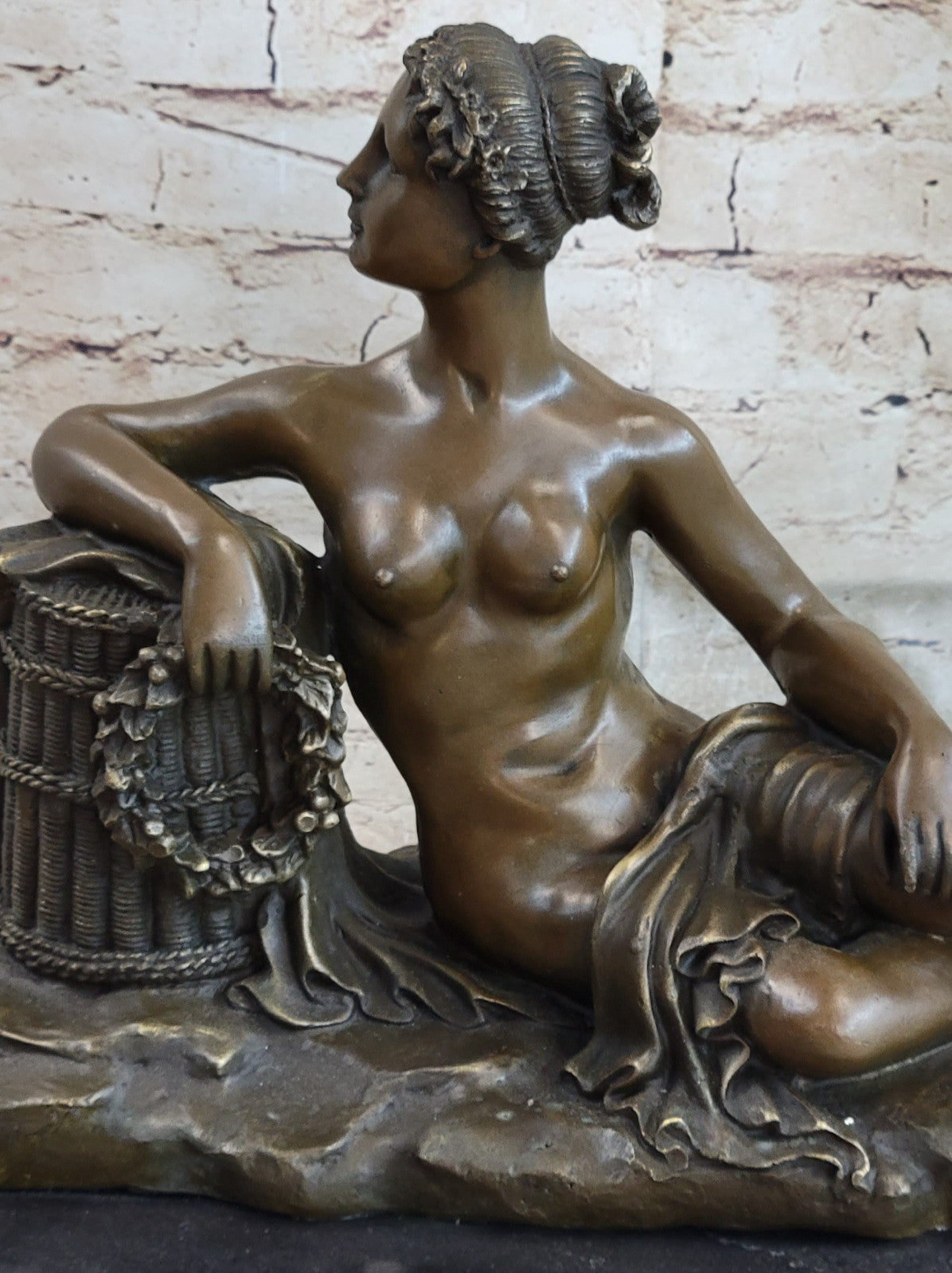 100% Bronze Sculpture Art Nouveau Nude Woman by Canova Gilt Masterpiece