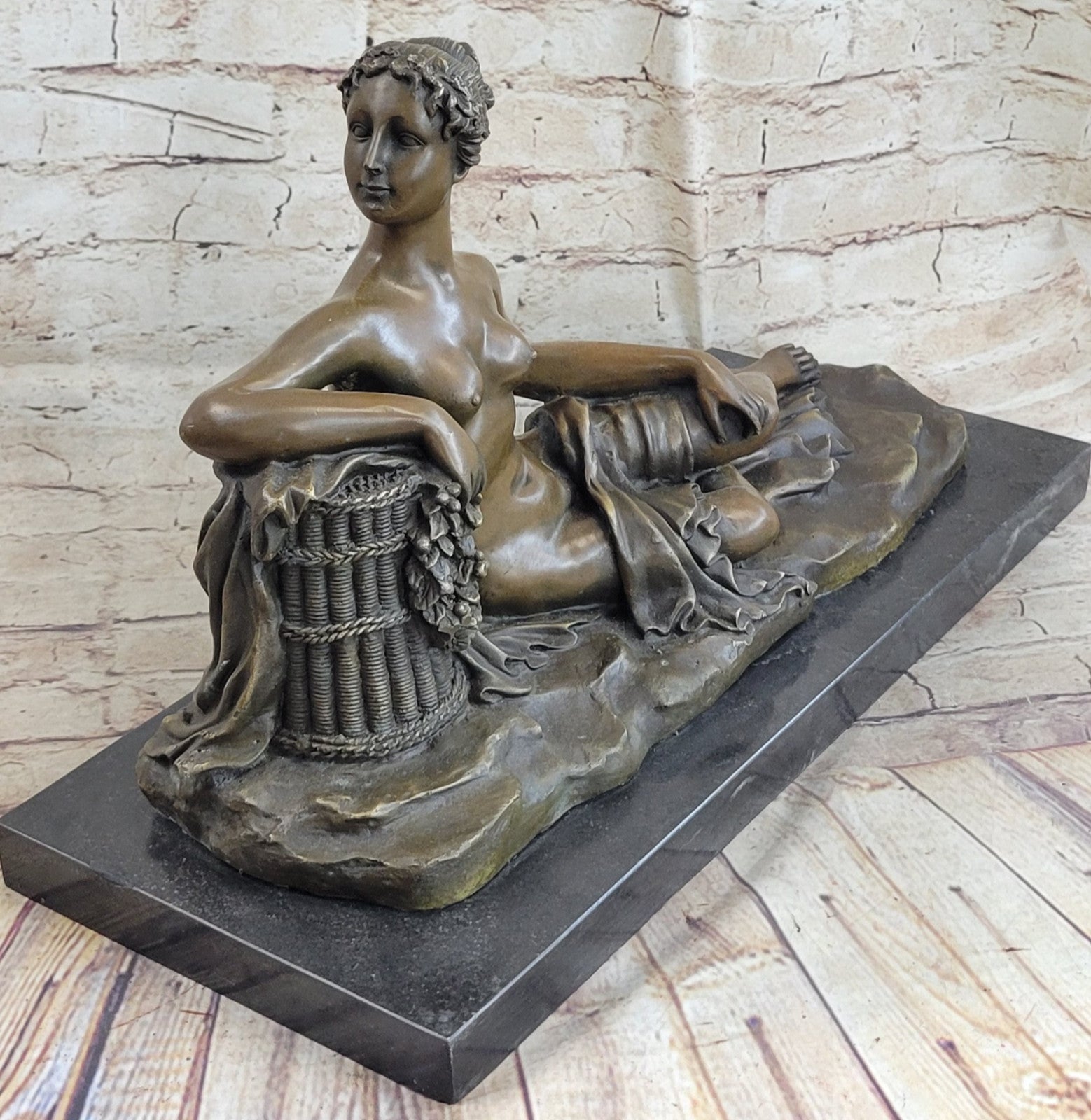 100% Bronze Sculpture Art Nouveau Nude Woman by Canova Gilt Masterpiece