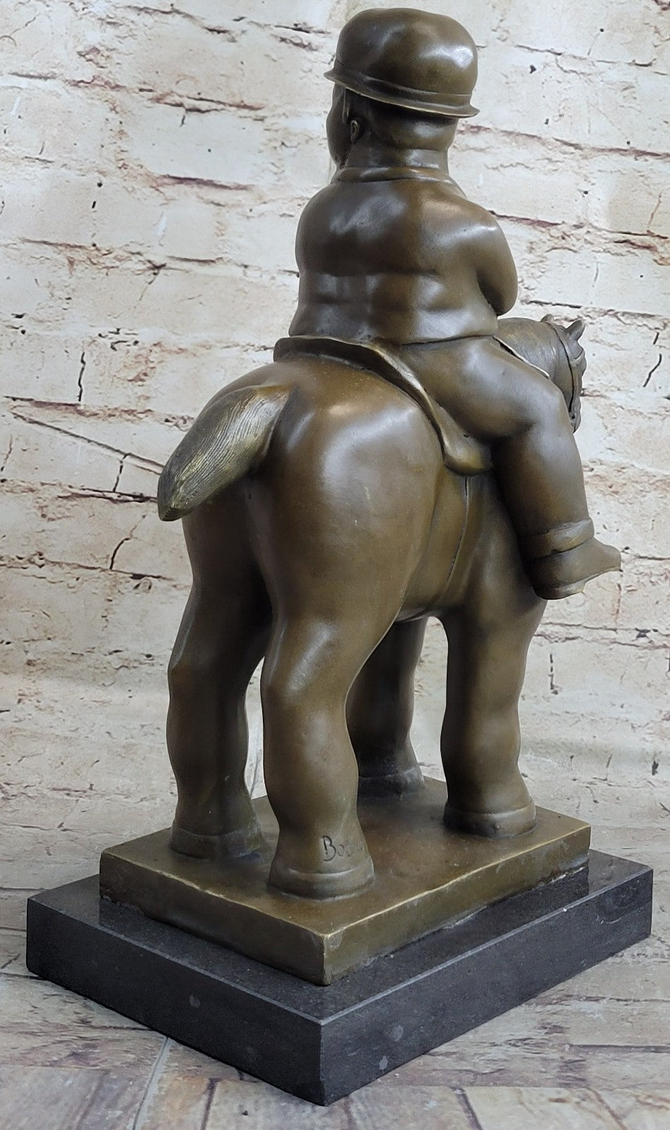 Bronze Sculpture Chubby Man on Horse Figure Signed Botero Sculpture Figurine Art