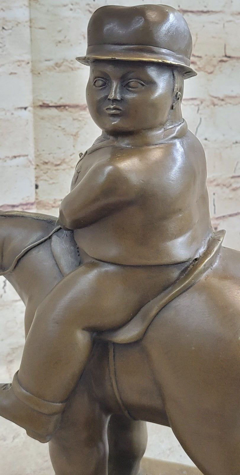 Bronze Sculpture Chubby Man on Horse Figure Signed Botero Sculpture Figurine Art