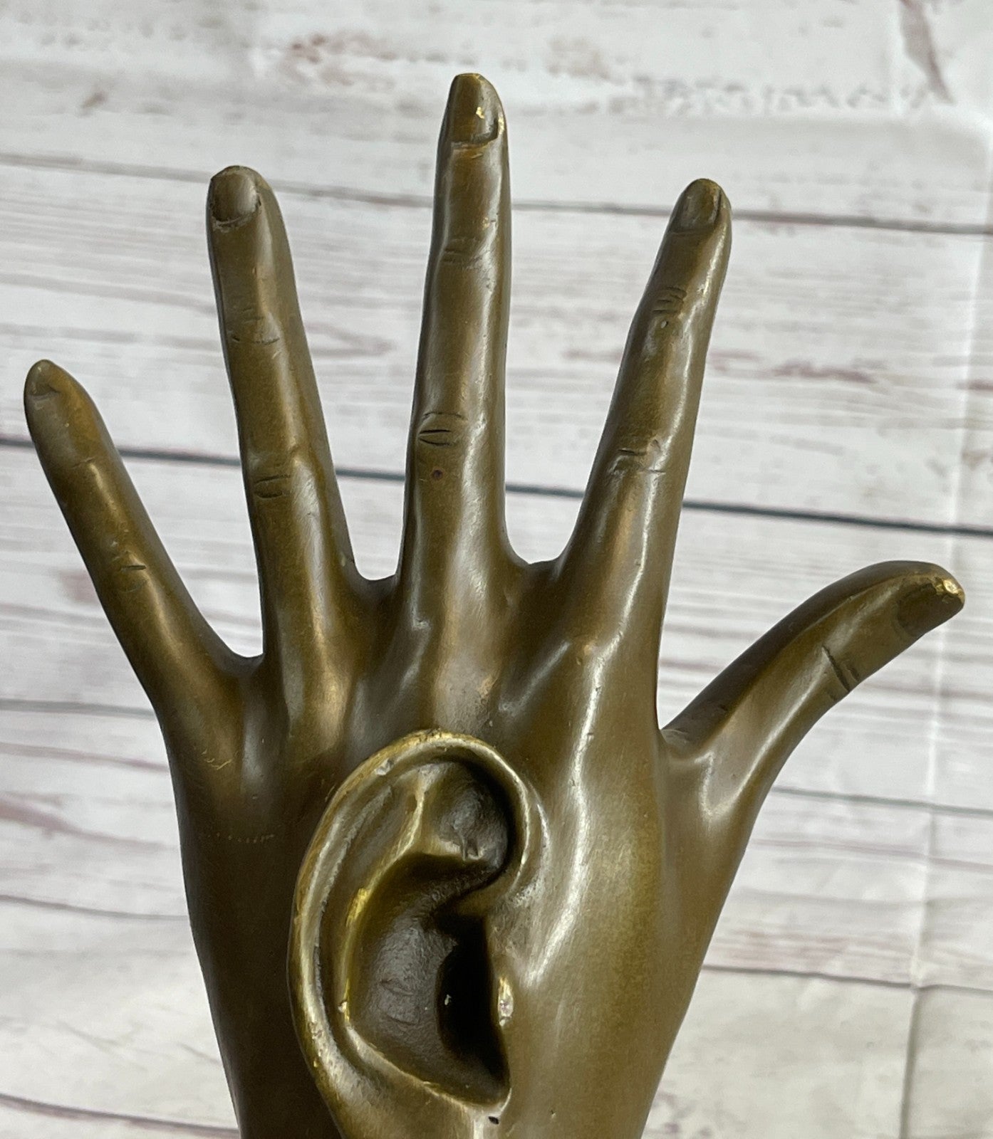 Handcrafted Modern Art Bronze Sculpture – Abstract Hand with Ear Statue