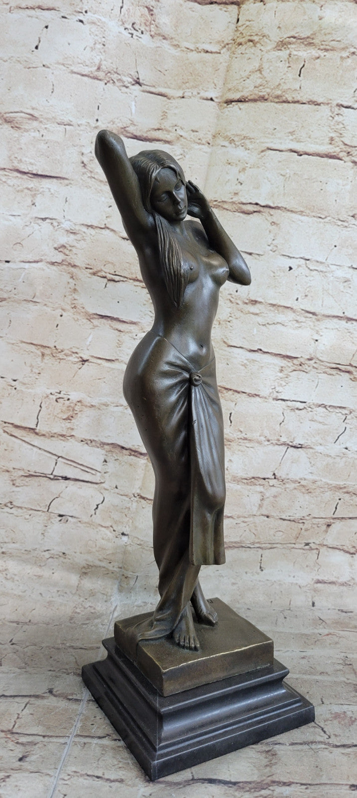 Signed Real Aldo Vitaleh 1920 Style Model Bronze Sculpture Marble Statue Nude