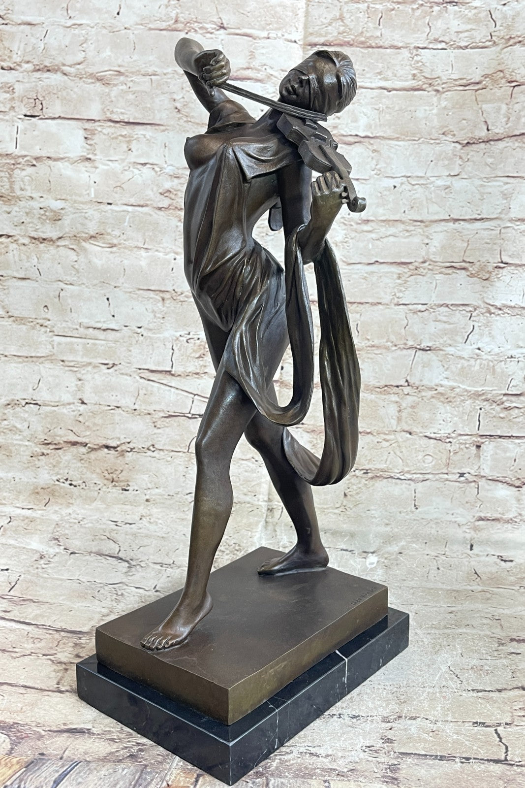 Abstract Modern Gift Female Musician Nude Violin Player Bronze Marble Sculpture