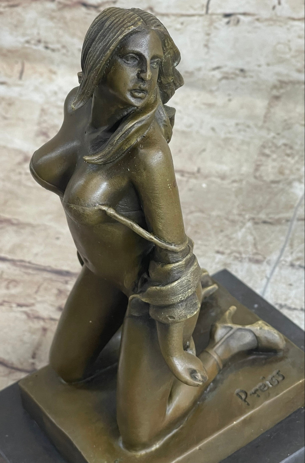 Bronze Sculpture Erotic Art Titled Girl with Whip By German Artist Preiss Statue
