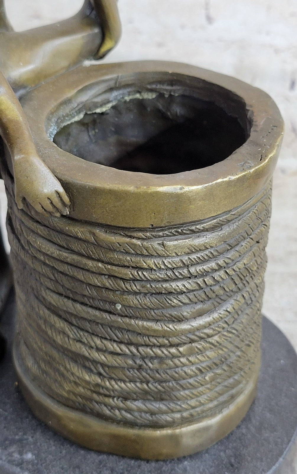 Signed Original Erotic Bronze Pen Holder – Provocative Nude Couple Sculpture for Art Lovers