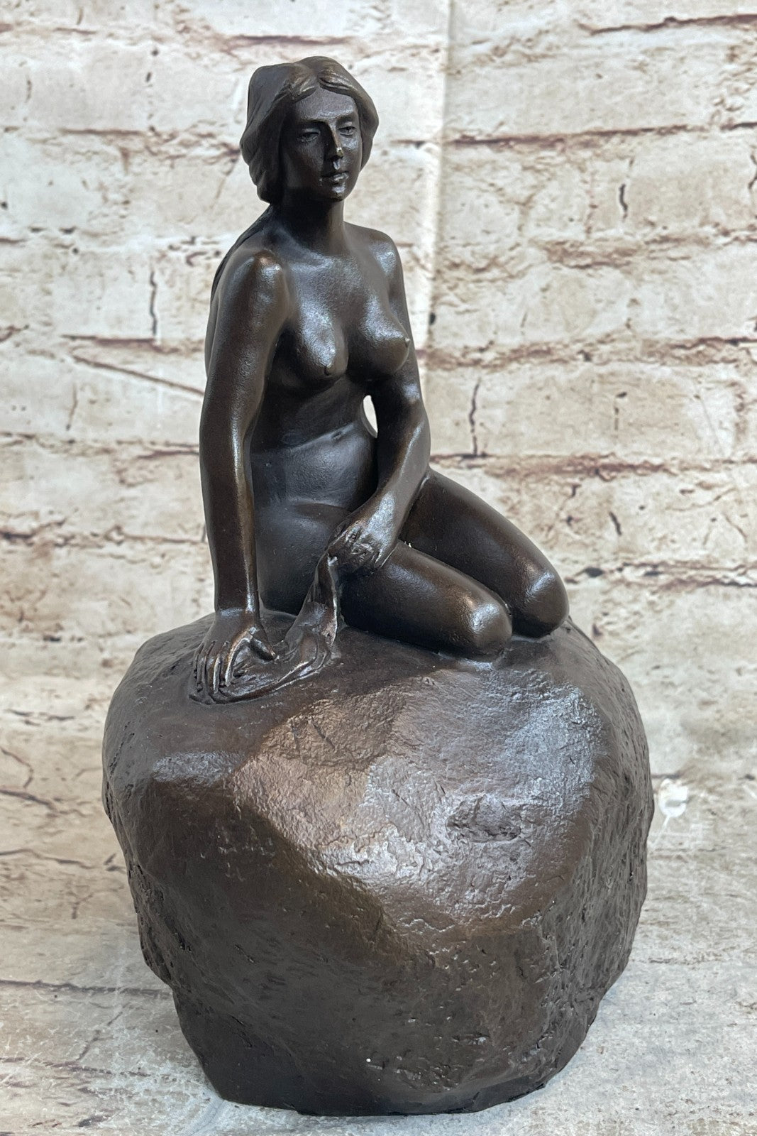 Nude Bronze Mermaid Dolphin Nautical Water Fountain Sculpture Pool Ocean Art