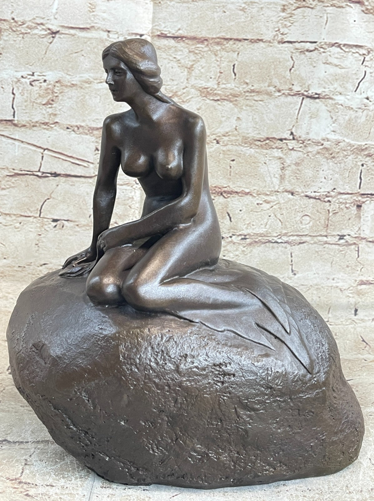 Nude Bronze Mermaid Dolphin Nautical Water Fountain Sculpture Pool Ocean Art