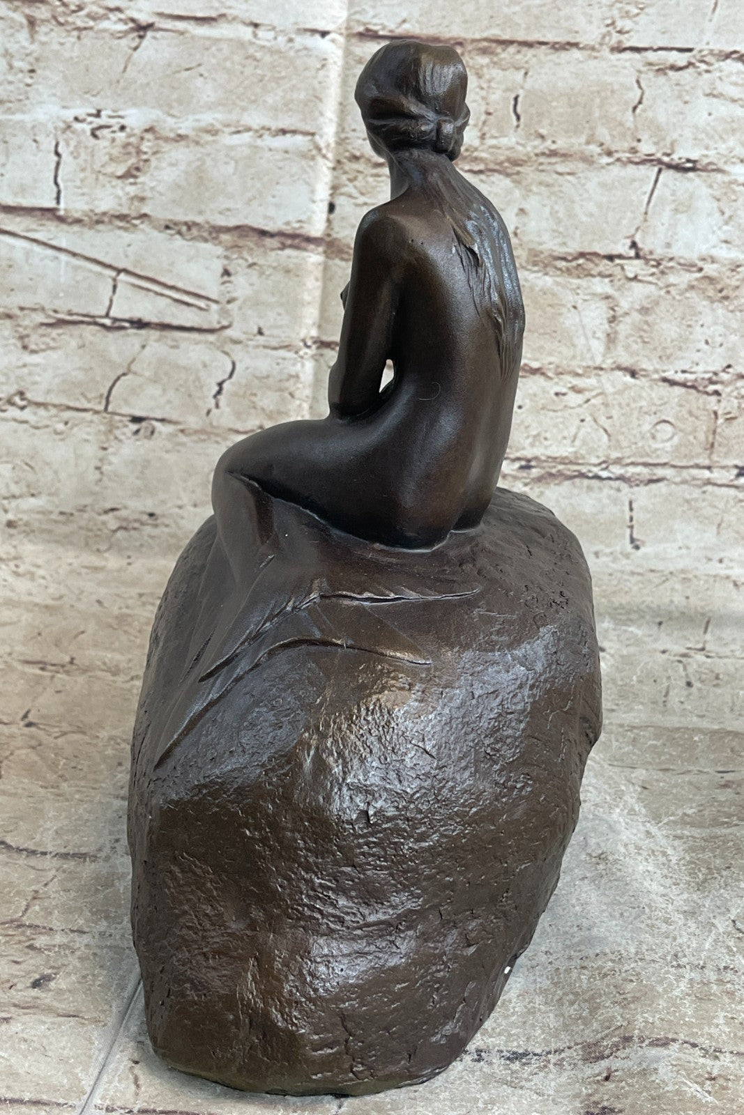 Nude Bronze Mermaid Dolphin Nautical Water Fountain Sculpture Pool Ocean Art