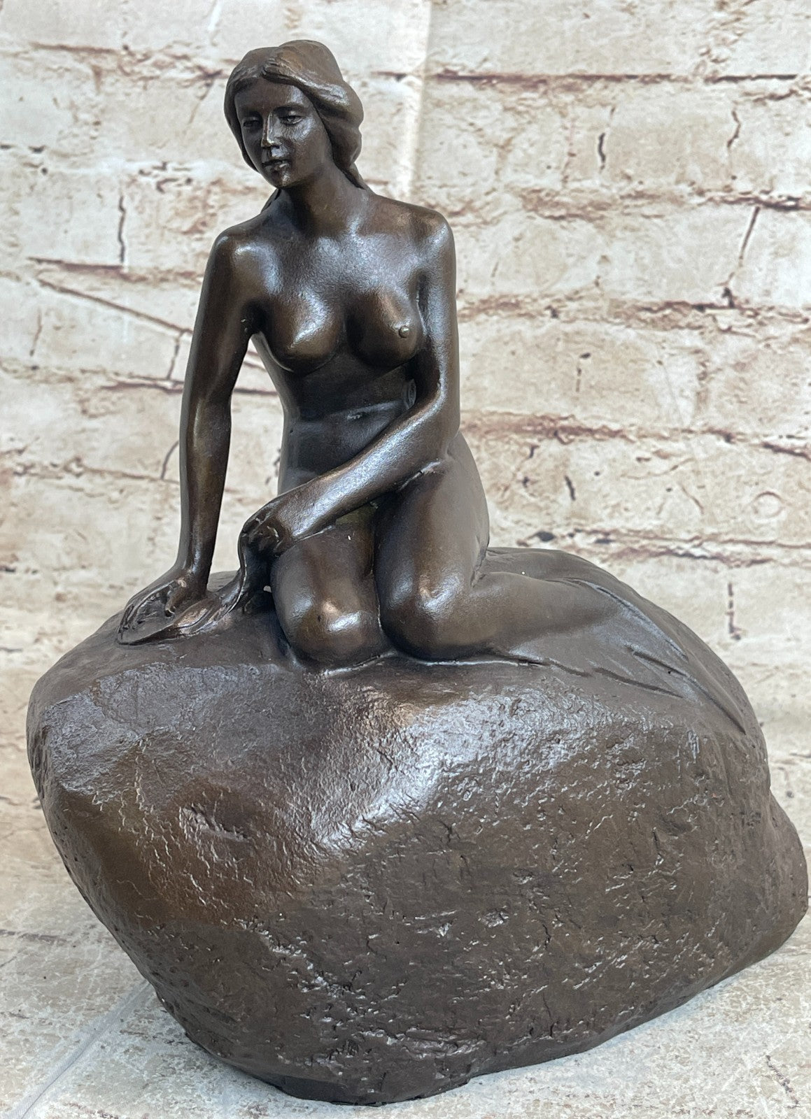 Nude Bronze Mermaid Dolphin Nautical Water Fountain Sculpture Pool Ocean Art