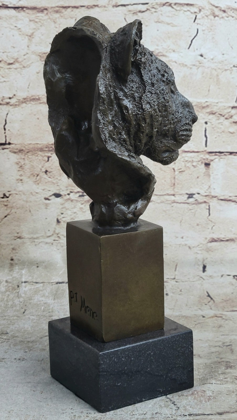 100% Solid Bronze Male Lion Head Bust by Mene Sculpture Figurine Figure Gift