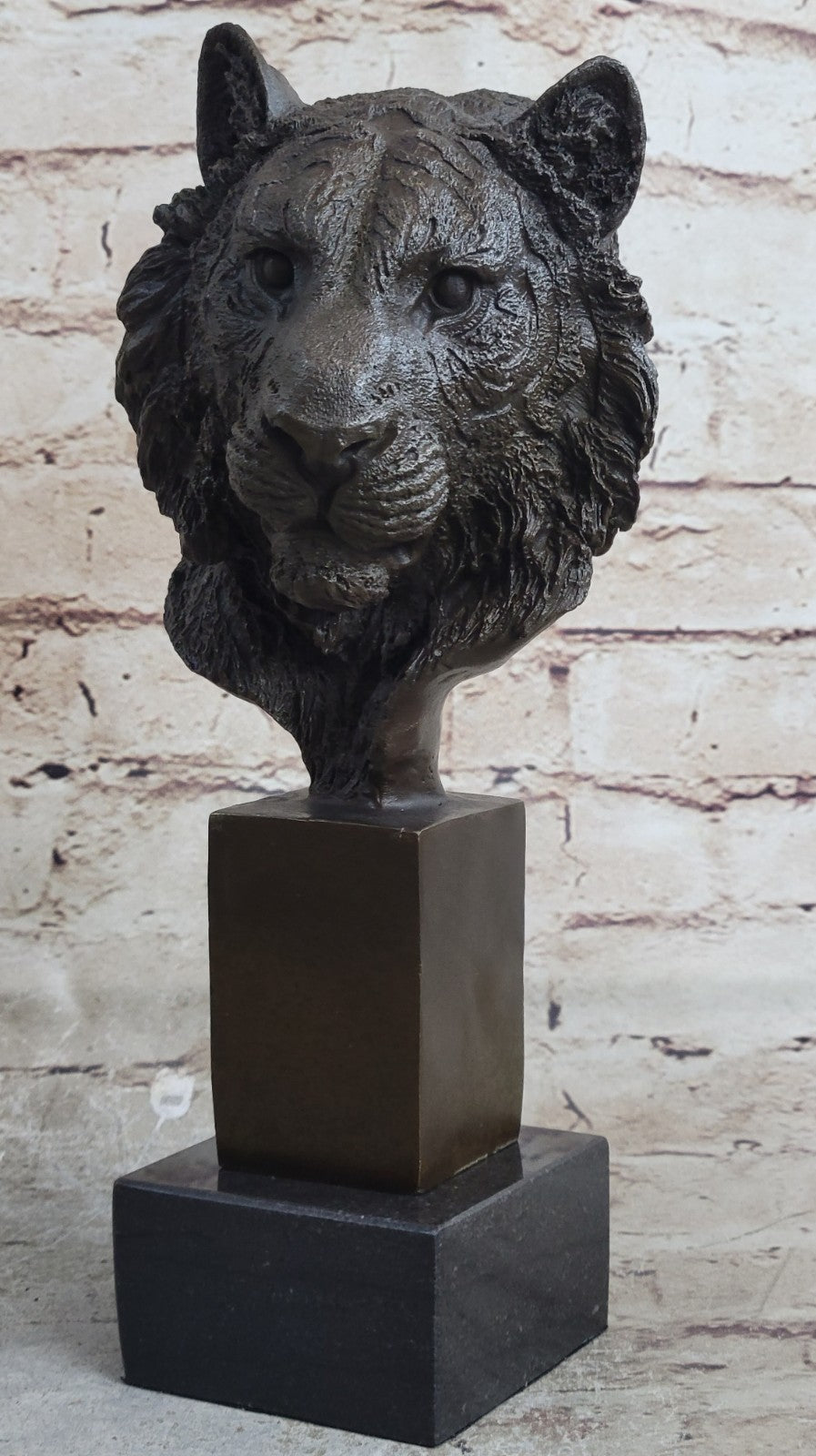 10" Western Art Deco Bronze lions Lion Puma Mountain Cat Bust Sculpture Figurine