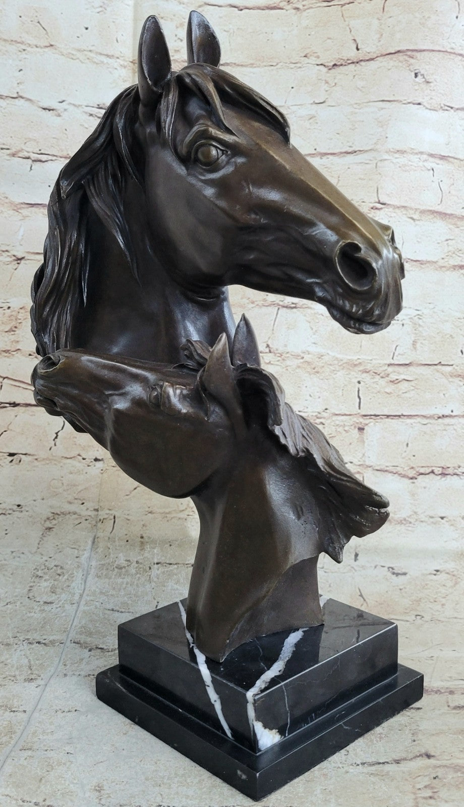 Handcrafted bronze sculpture SALE Bust Horse Horses Two Mounted Pure Beautiful