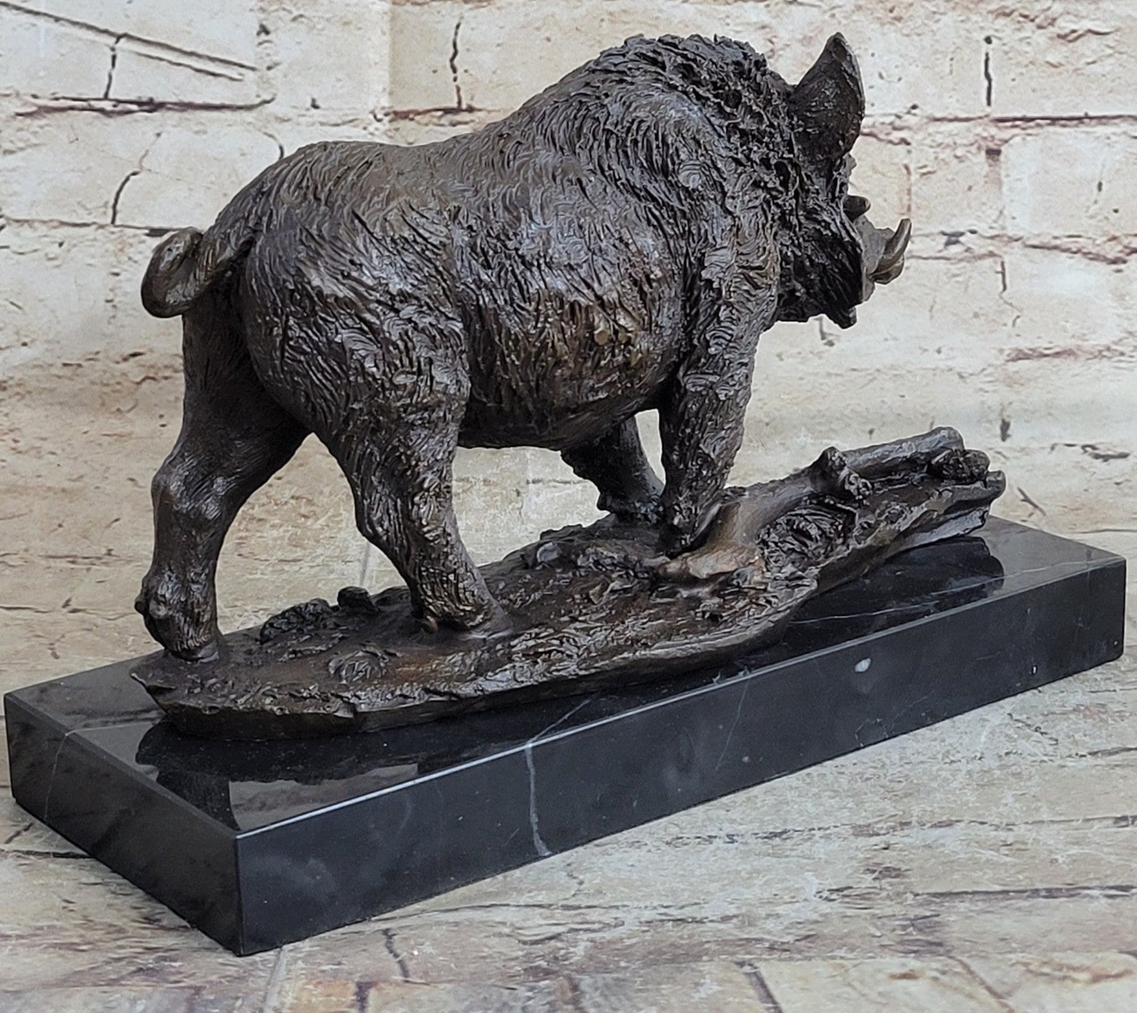Vintage Bronze Wild Boar Hunt Sculpture Statue Signed Barye
