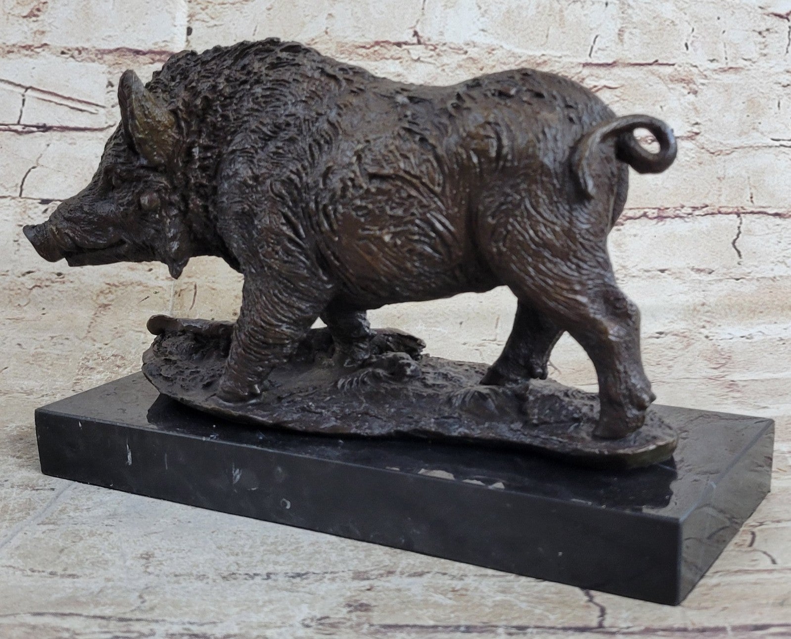 Vintage Bronze Wild Boar Hunt Sculpture Statue Signed Barye