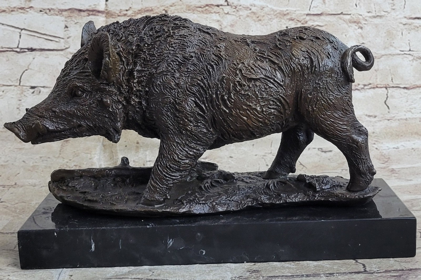 Vintage Bronze Wild Boar Hunt Sculpture Statue Signed Barye