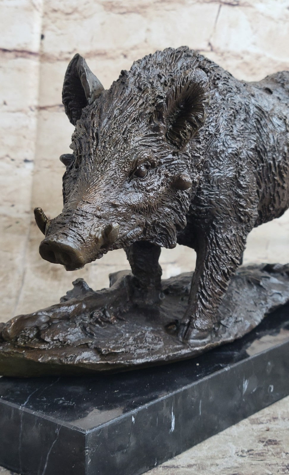 Vintage Bronze Wild Boar Hunt Sculpture Statue Signed Barye