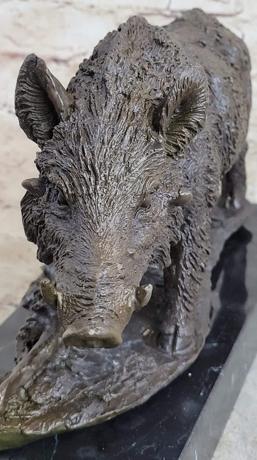 Vintage Bronze Wild Boar Hunt Sculpture Statue Signed Barye