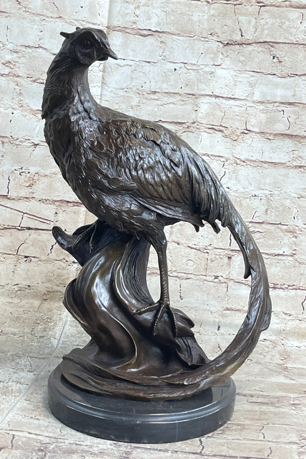 Art Nouveau Style Statue Sculpture Pheasant Bird Wildlife Art Deco Style Bronze